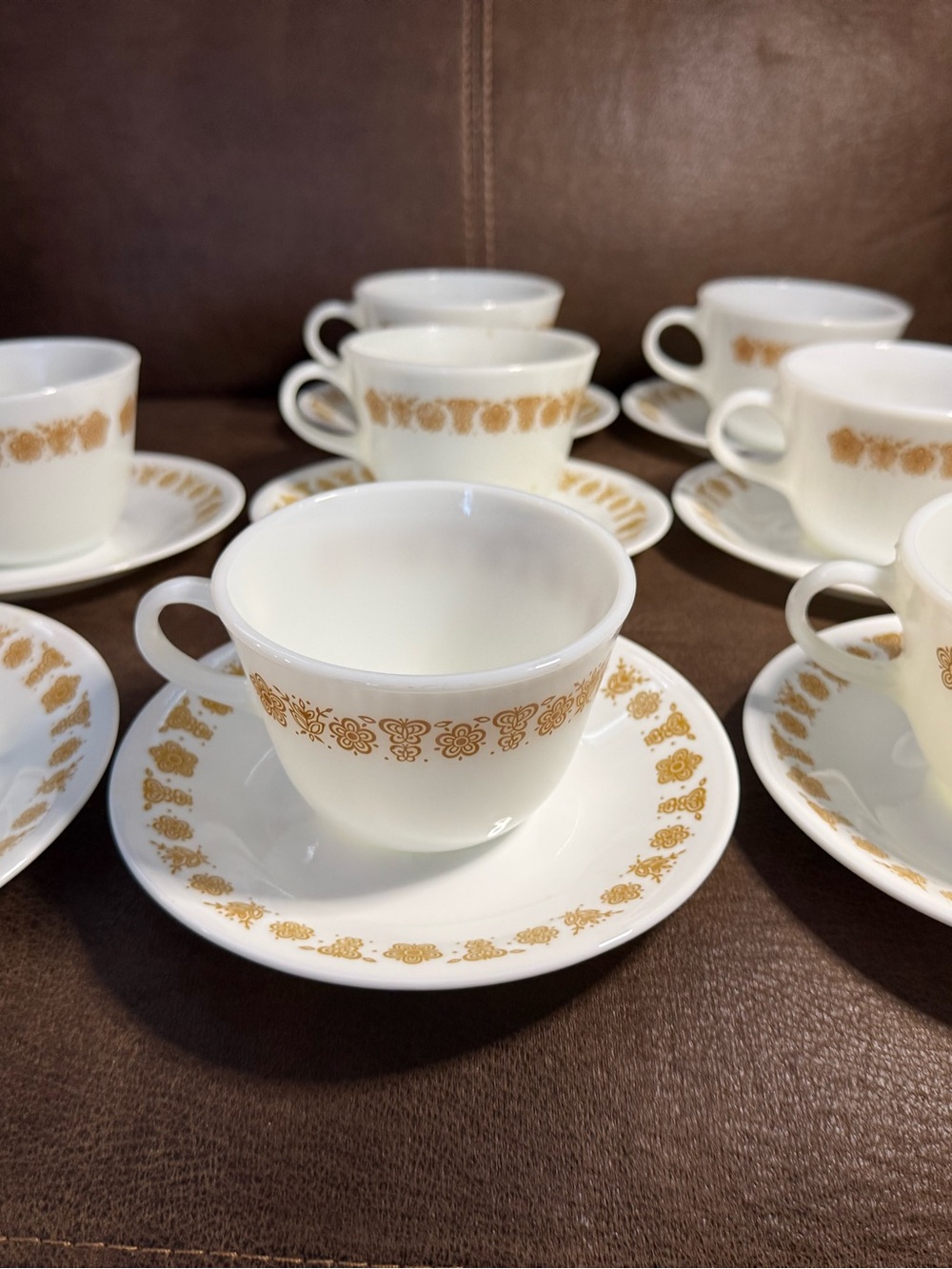 16 Piece Vintage Corelle Pyrex Golden Butterfly Cup and Saucer Set